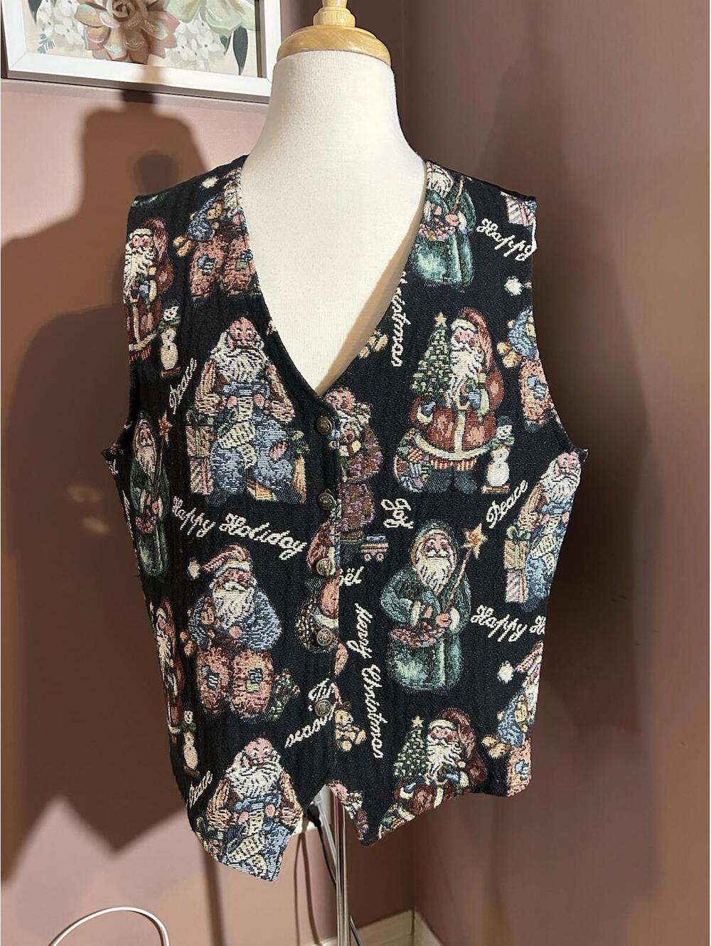 Bobbie Brooks Vintage Womens Vest Size XL Christmas Tapestry 80s